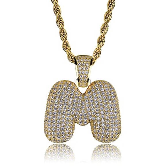 ☃️BOGO50%☃️🆕✨GOLD M✨BUBBLE LETTER INITIAL NECKLACE - Picture 7 of 16